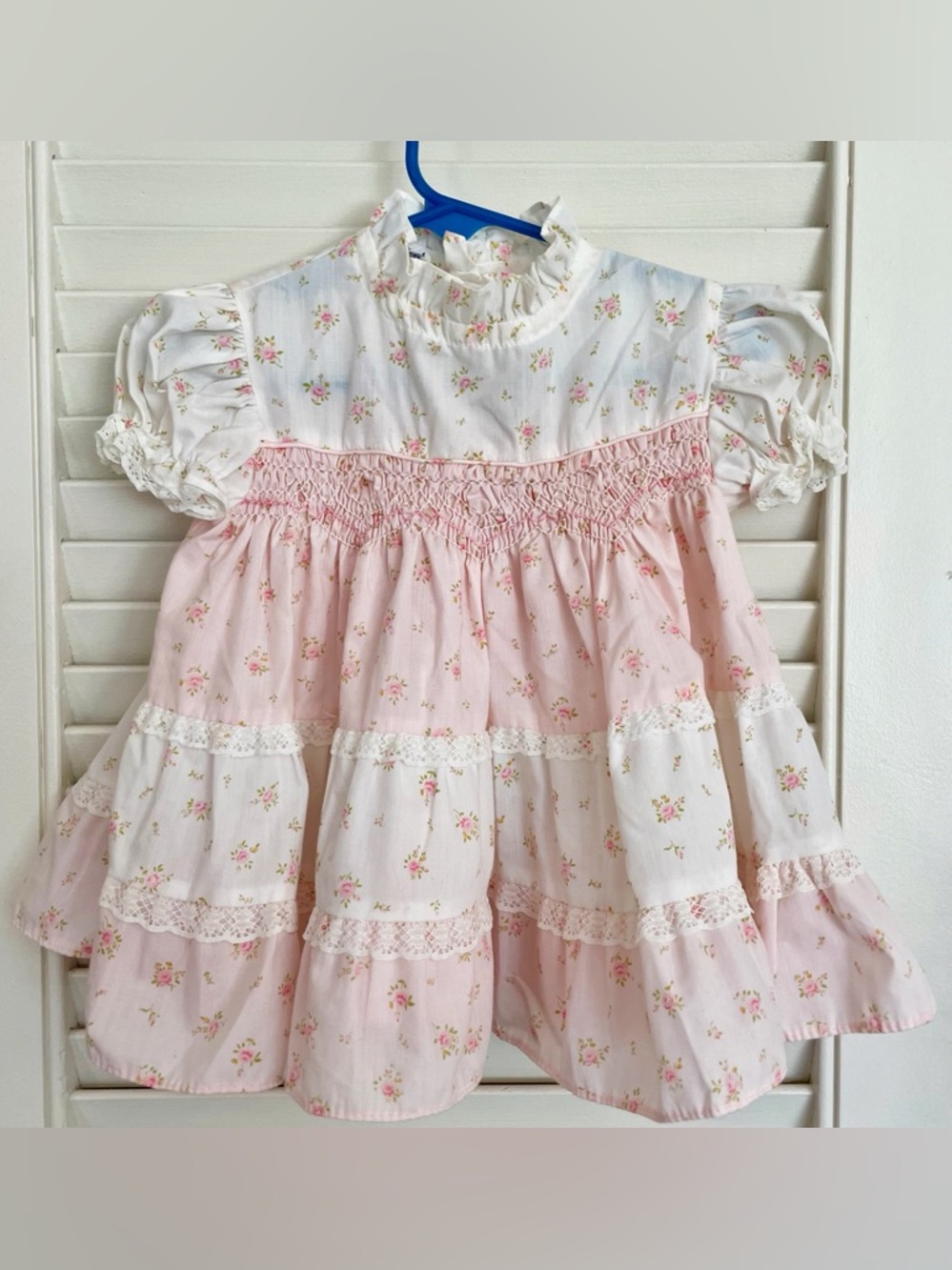 Vintage 70s Baby Girl Floral Polly Flinders Hand Smocked Dress